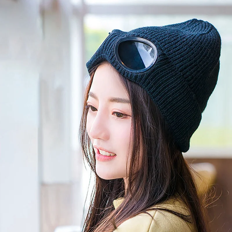 Шерстяная вязаная шапка унисекс теплая пушистая для защиты ушей мужчин и