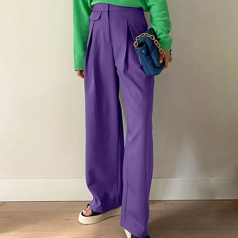 SHENGPALAE Fashion Purple Trousers Women's Spring 2022 New High Waist Thin Loose Straight Crumple Pants Female Tide 5E3776 | Женская