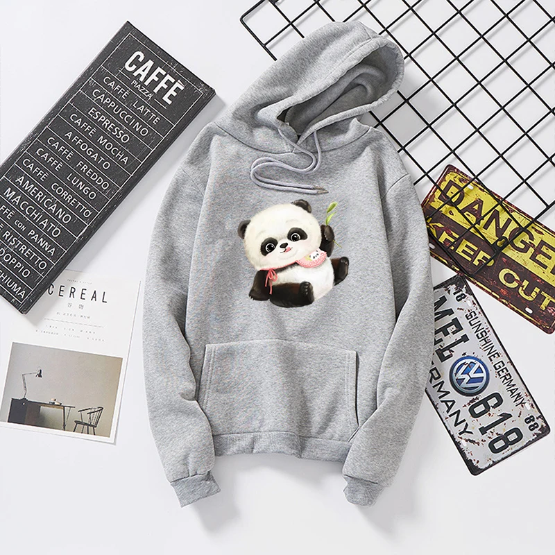 

White Long Sleeve Pullovers Moletom Sudaderas Mujer Tops Panda Crew Neck Casual Printed Hoodies Animal Kawaii Kpop Sweatshirts