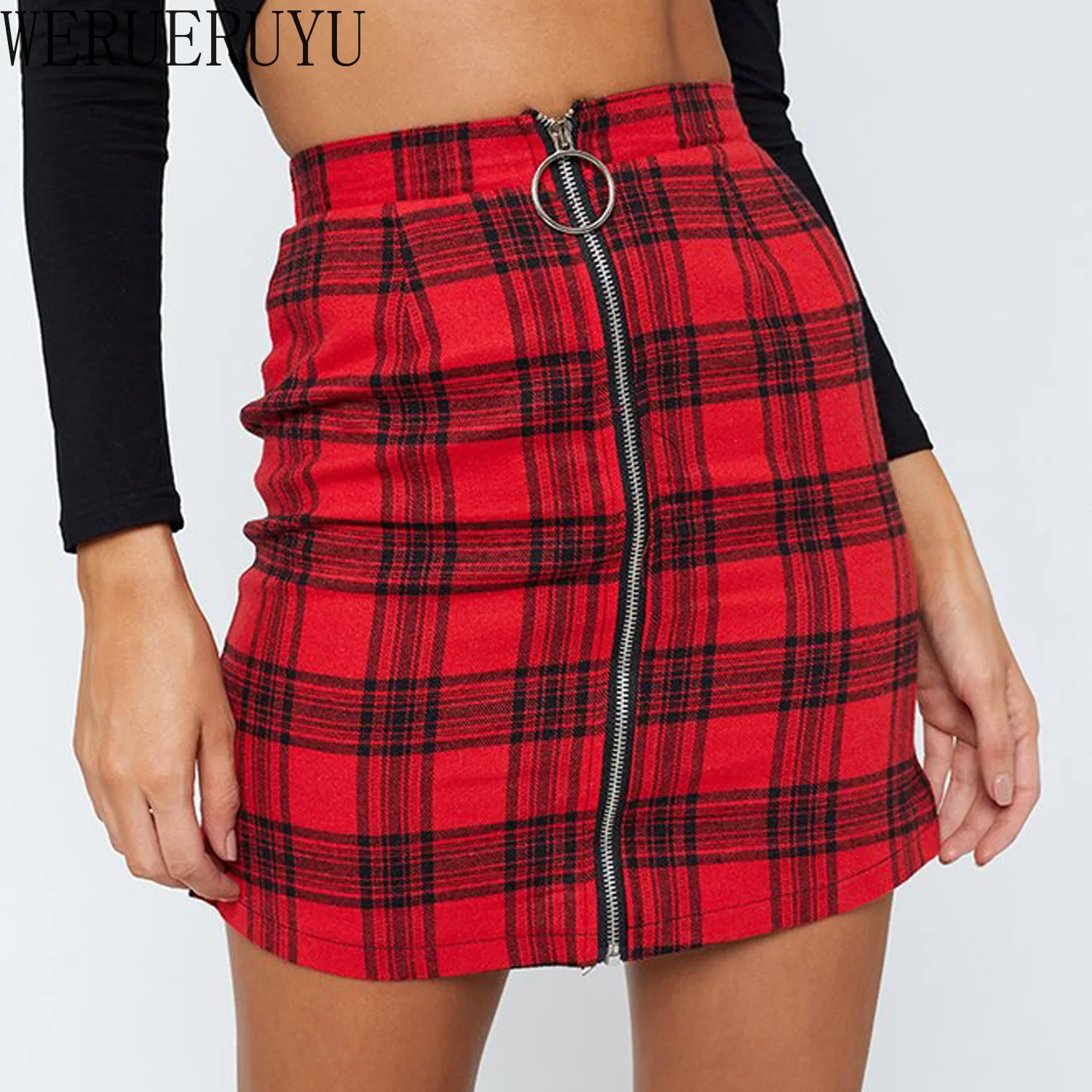 

New Fastener Plaid Skirt Womens Sexy Ropa Mujer Fashion Woman Mini Skirts High Waist Vetement Femme Korean Fashion Clothing 2021
