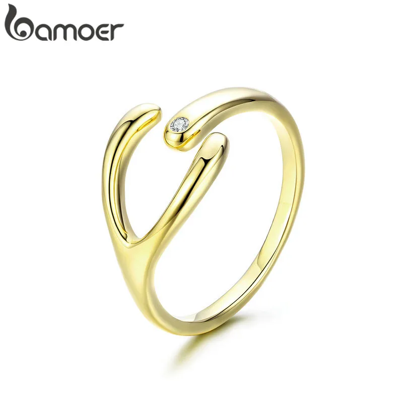 BAMOER 925 пробы серебряные капли стекируемые кольцо полированные и CZ Оригинальные Ювелирные изделия PA7141