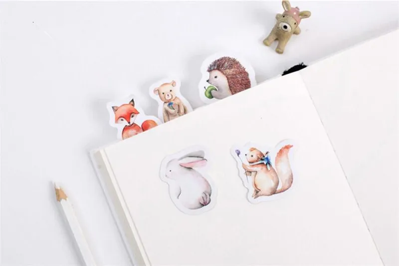 1 коробка Kawaii животные кролик лиса наклейки милые деревья Сделай Сам декоративные Скрапбукинг Стикеры для заметок канцелярские подарки 06480