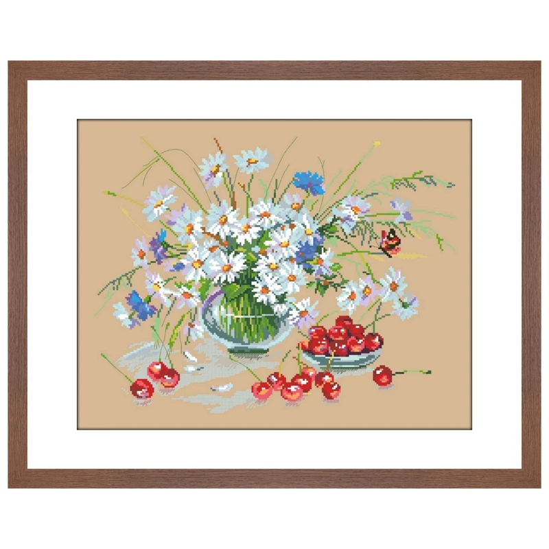 

Набор для вышивки крестиком «маргаритки и вишни»