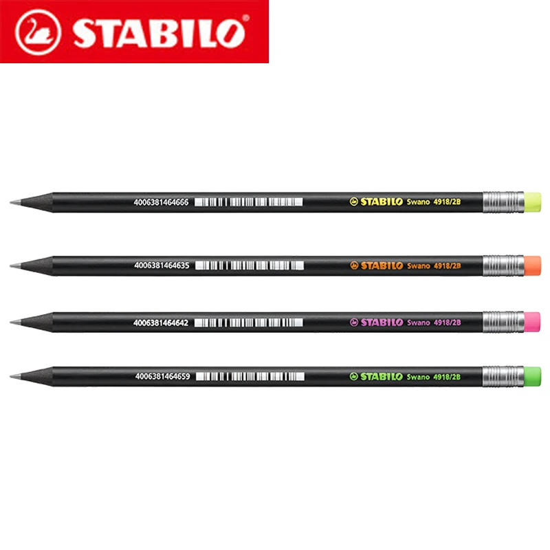 

4 Pcs Stabilo Black Wooden Standard Pencil 2.2mm 4918 Lead Thickness HB Neon Pencil End with Anti-bite Lead-free Area