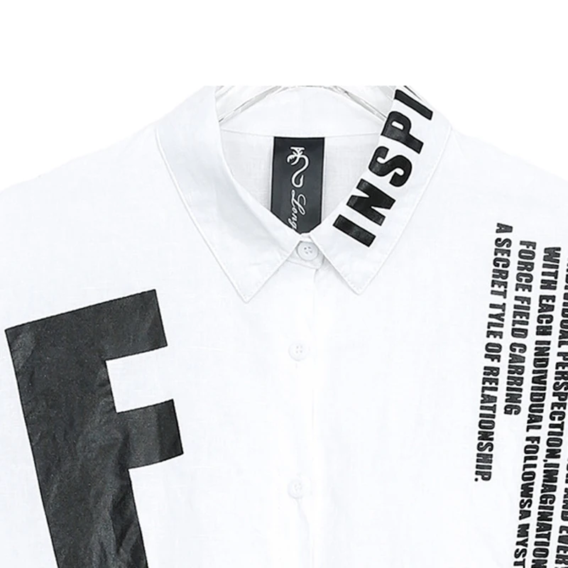

[EAM] Women Black White Letter Print Blouse New Lapel Short Sleeve Loose Fit Shirt Fashion Tide Spring Summer 2021 1DD6259