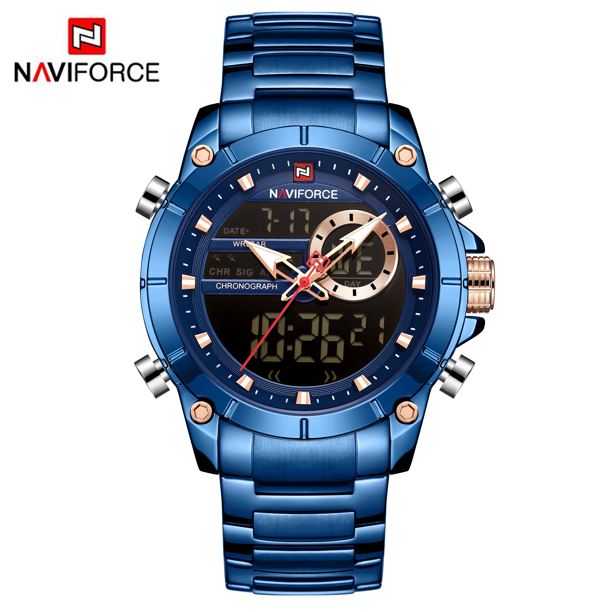 NAVIFORCE Цифровые мужские часы с двойным дисплеем роскошные брендовые военные