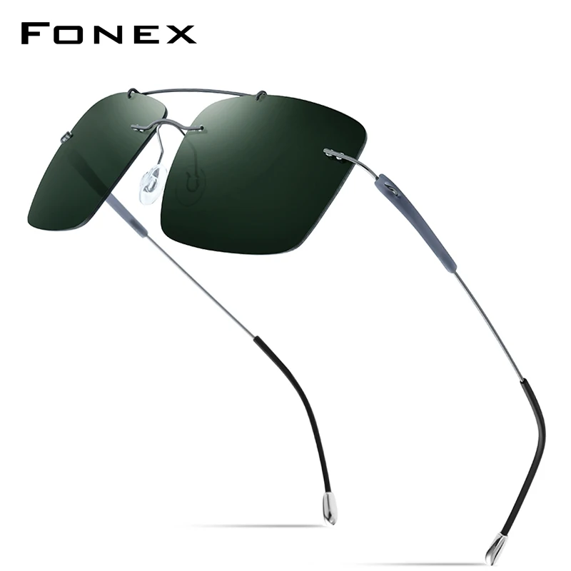 FONEX Titanium Alloy TR90 Rimless Sunglasses Men 2020 New Ultralight Screwless Square Women Polarized Sun Glasses for Men 20009