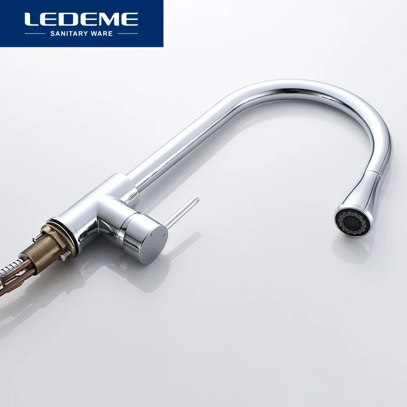 LEDEME Faucet L6155 Смеситель для кухни с выдвижной лейкой Латунь Цвет: Хром|Смесители
