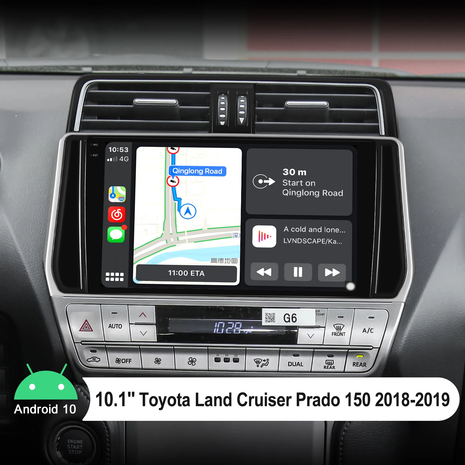 

10.1'' Big Screen Car Multimedia Player Android 10.1 Bluetooth Carplay Fast Boot For Toyota Land Cruiser Prado 150 2018-2019
