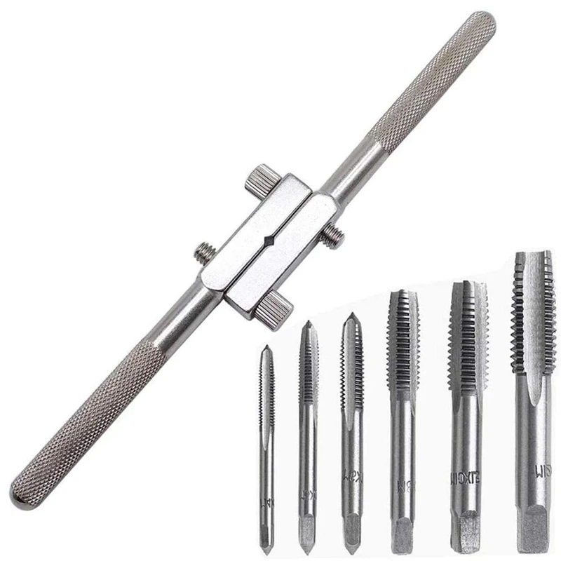 

7Pcs 7.7Inch Long T-Handle Ratchet Tap Holder Adjustand Wrench with M4-M12 Machine Screw Thread Metric Plug Tap