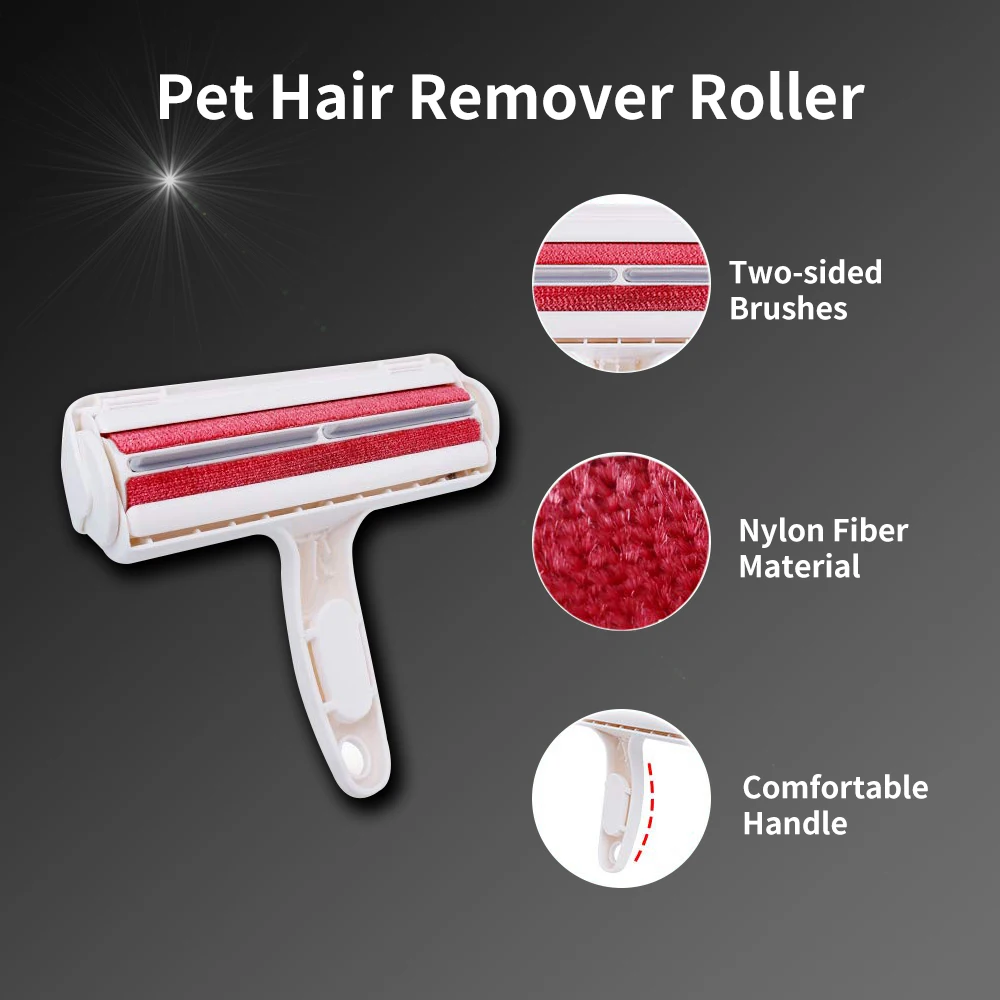 

2-Way Pet Hair Remover Roller Lint Sticking Roller Removing Dog Cat Hair from Furniture Carpets Clothing One Hand Operate