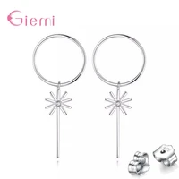 geometric long drop earrings women circle dangle earring fashion brincos simple 925 sterling silver ear fine jewelry