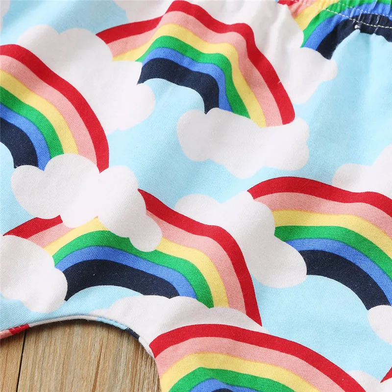 

2020 Summer 0-24M Newborn Baby Girl Clothes Short Sleeve Letter Romper Tops Rainbow Striped Shorts Baby Boy Clothing Outfits Set