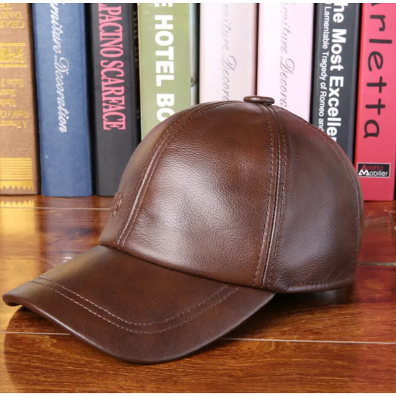 Кожаная утепленная бейсболка B 7251 мужская|genuine leather hats|baseball cap hatleather hat |