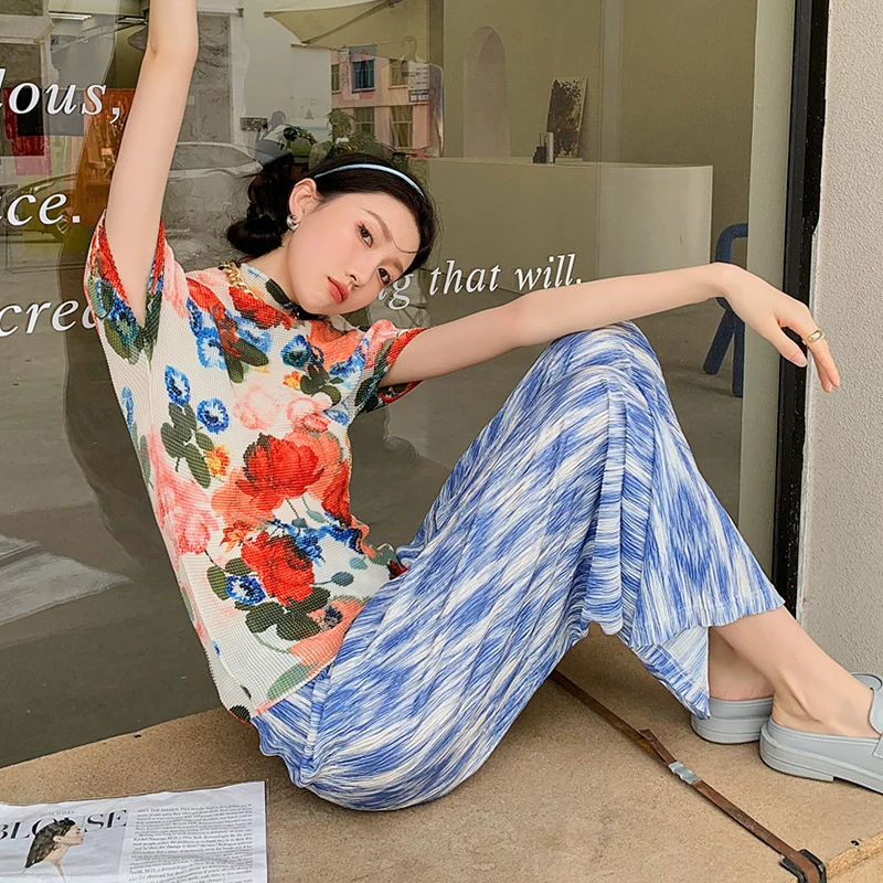 

XIZIHUPAN Casual Floral Print Woman Clothes Round Neck Short Sleeve Knitted Slimming T Shirts Female Summer Fashion 2021 New