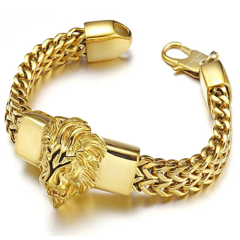 

Fashion Men Bracelet Personality Gold Lion Head Pattern Exaggerated Stainless Steel Classic Hip Hop Women Jewelry Gifts