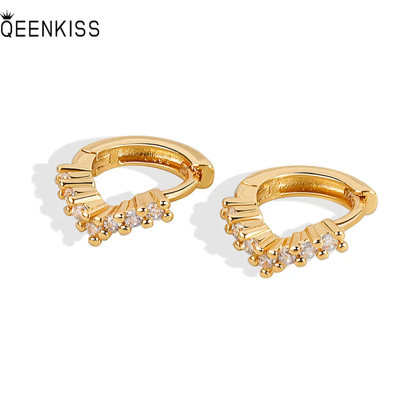 

QEENKISS EG644 Fine Jewelry Wholesale Fashion Woman Girl Birthday Wedding AAA Zircon Round 18KT Gold White Gold Hoop Earrings