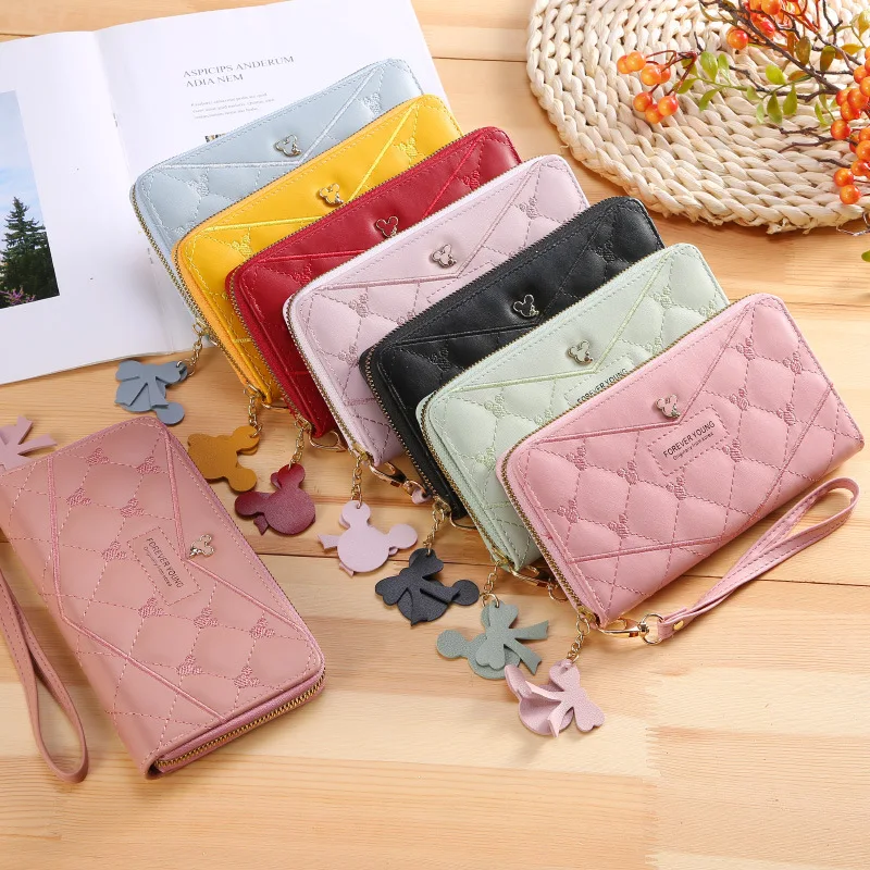 Женский Длинный кошелек с рисунком Микки Мауса Диснея простой модный на молнии