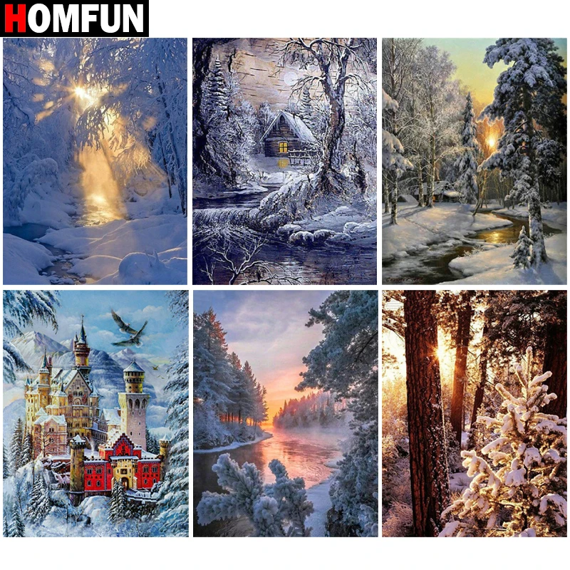 Алмазная 5D картина HOMFUN закат снежное дерево вышивка из смолы сделай сам ручная