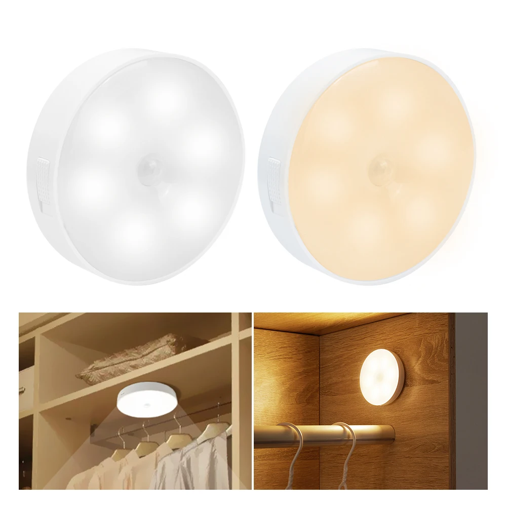 

1/4pcs 6 LED Motion Sensor PIR Light Portable Rechargeable USB Magnetic Night Light ABS Bedroom Lamp Wireless Led Indoor Decor
