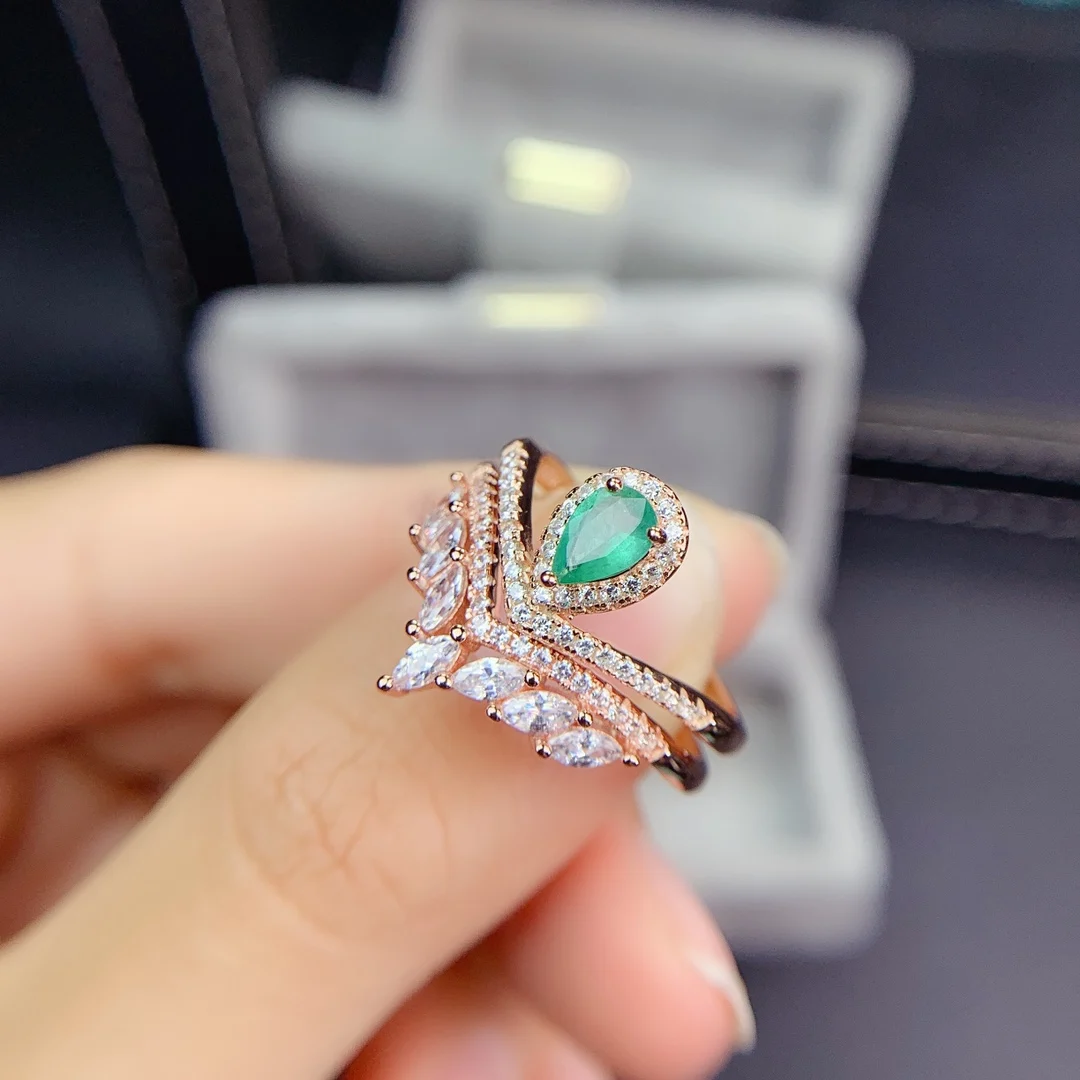 

SHILOVEM 925 sterling silver real Natural Emerald rings classic fine Jewelry new wedding wholesale gift 4*6mm jcj04068961agml