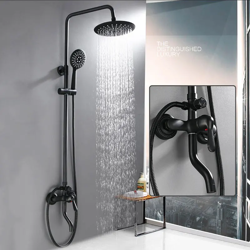 

Wall Mounted mixer tap 3-functions oil rubbed shower set shower black European style bathroom faucet black round shower system