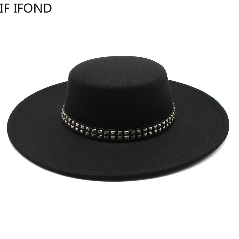 2022 High Quality 10CM Wide Brim Fedora Hat Vintage Classic Wool Felt Hats With Belt Decor Panama Black Formal Dress Hat