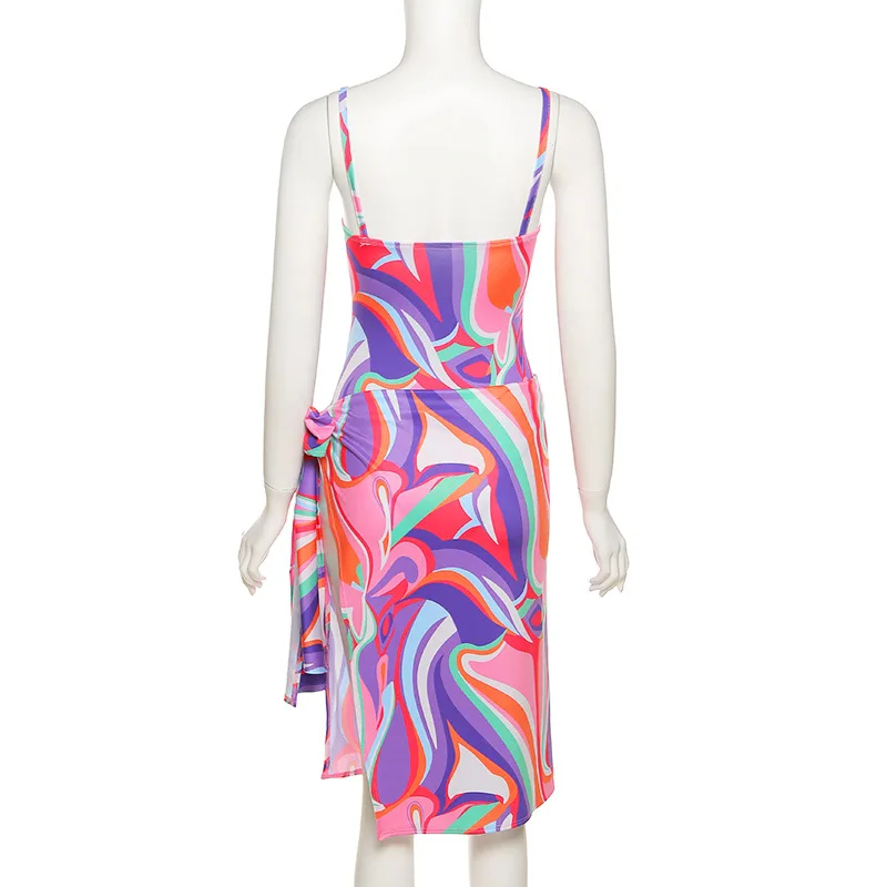 

NORMOV Print Bodycon Two Peice Dress Set For Women Summer Tie Dye Split Skirt Sleeveless Club Outfits Sexy Midi Dresses