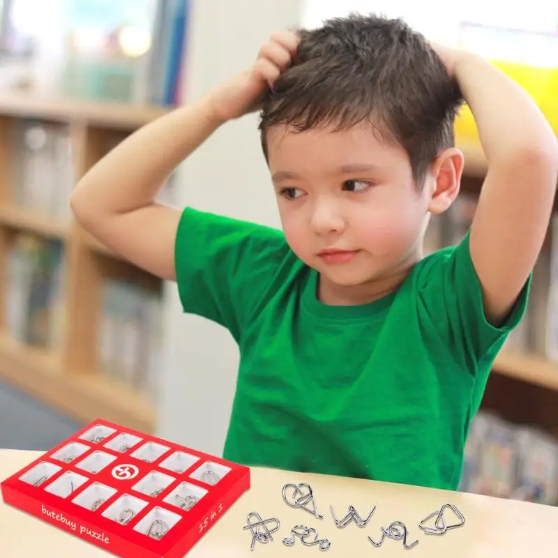 

15pcs/Set 3D Metal Puzzle Kids Montessori Learning Education Materials Toy IQ Mind Brain Teaser Puzzles for Adults Children Gift