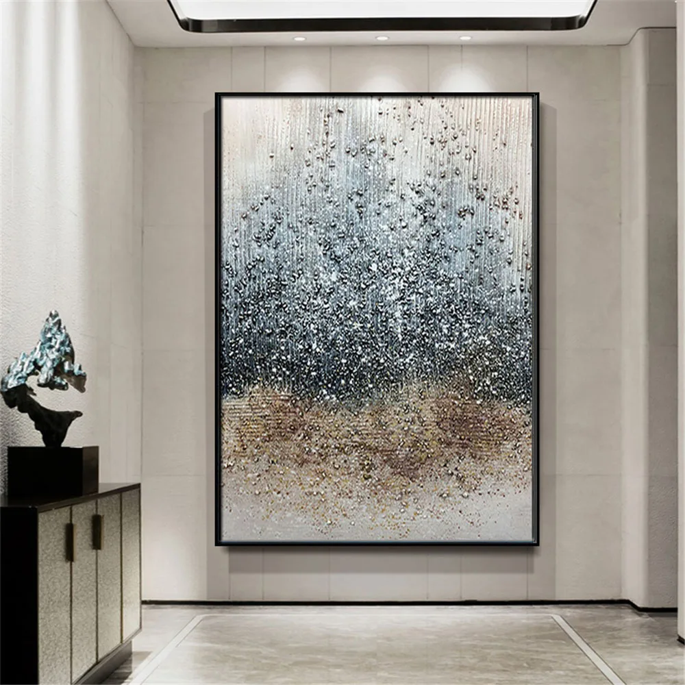 

Handmade Abstract Silver Grey Pop Art Thick Textured Landscape Oil Painting Grainy Stripe Canvas Wall Picture For Home Office