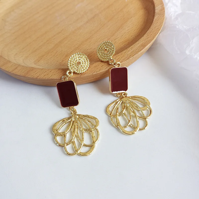 Крупные Висячие серьги S925 с иглой в виде винного квадрата позолоченные