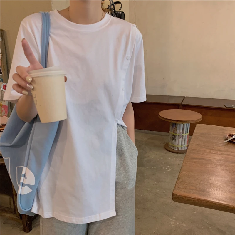 

YTX1606 Design niche summer Korean version 2021 new loose mid-length split T-shirt women
