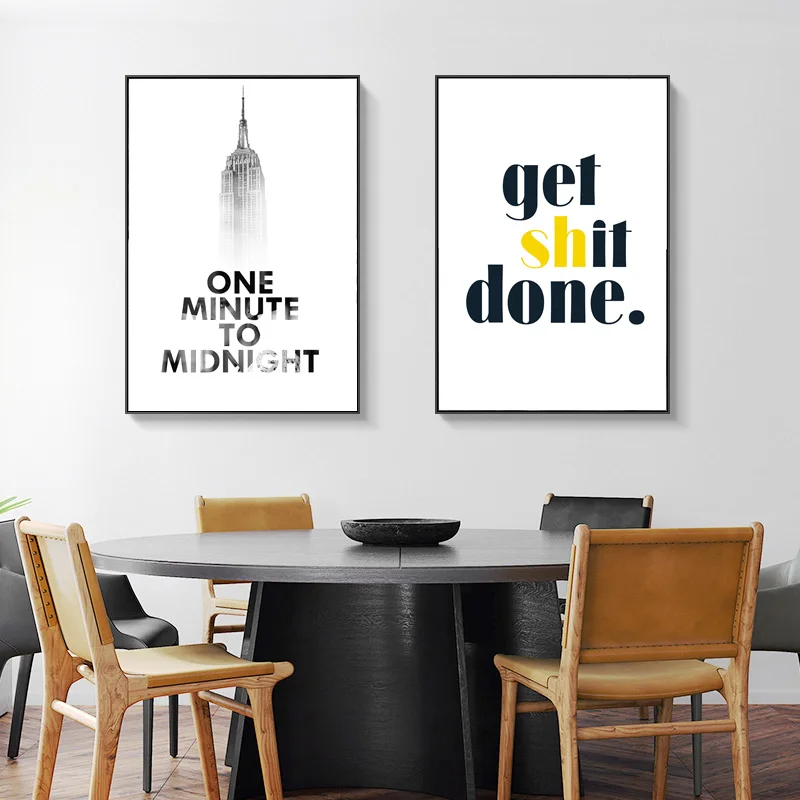 

English Inspirational Quotes Art Poster Nordic Canvas Painting Tall Building Wall Prints Decor Office Dekoracion Juvenil Picture