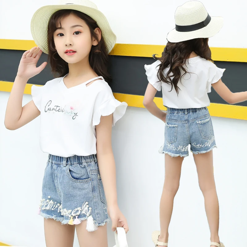 Детская летняя футболка с рукавами-фонариками для девочек комплект из 2