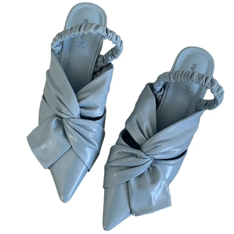 

2021 fashion Korean new knot pointed pleated sandals for women