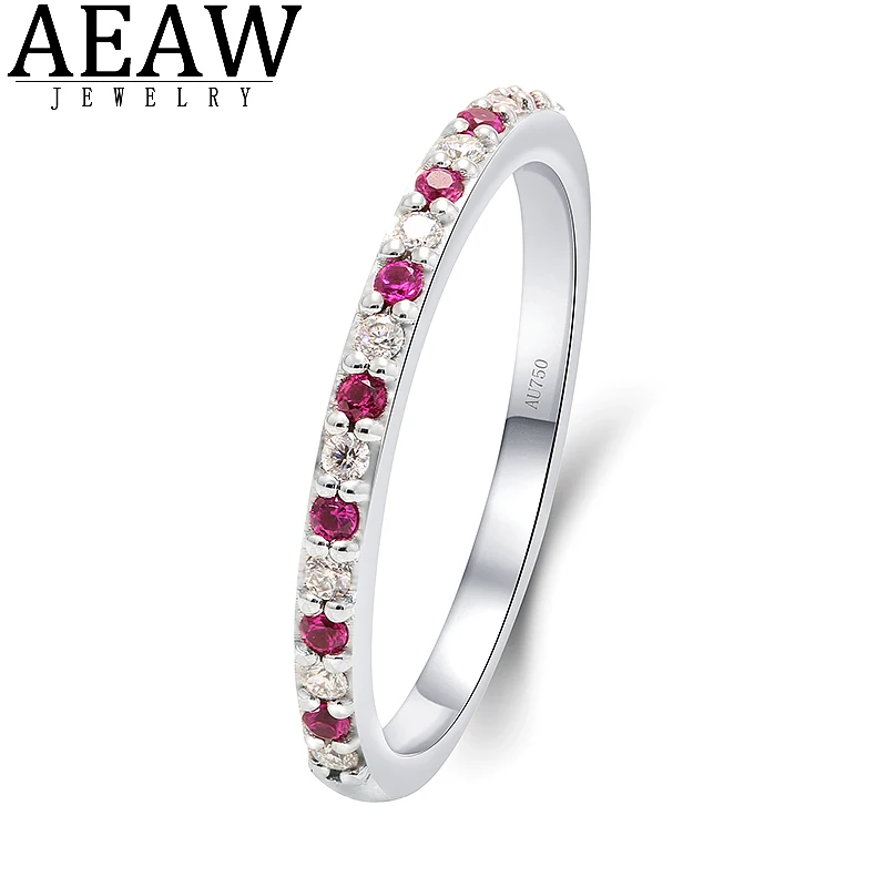 

Real 14k White Gold Fine Ring Jewelry for Women Moissanite Lab Ruby Stone Round Cut Engagement Wedding Band Ring Gift for Lady