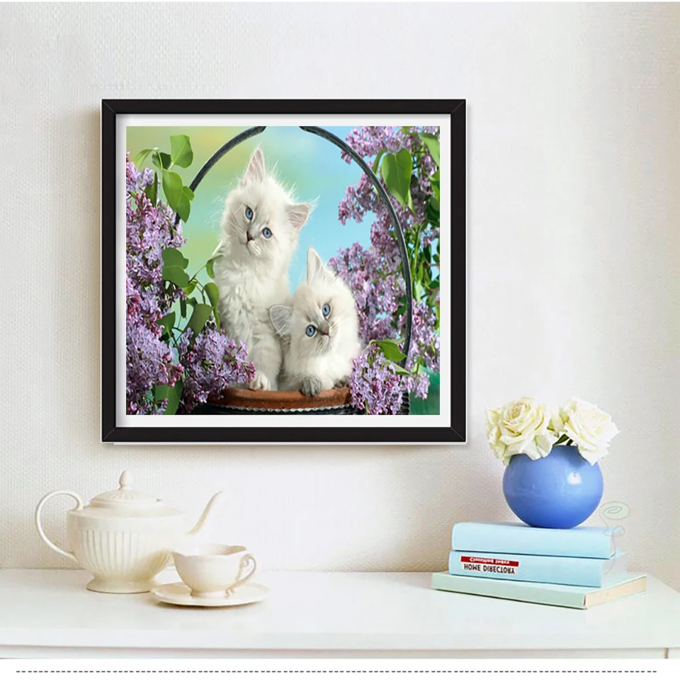 Кошка животное цветок корзина DIY кристалл полный 5D алмазная картина крестиком