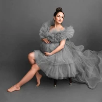 pretty high low tulle ruffles maternity dress light gray off shoulder mesh pregnant women gowns to photo shoot custom any color