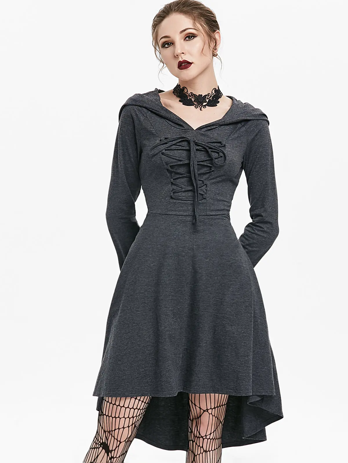 Женское длинное платье с капюшоном в готическом стиле|Женские платья| |