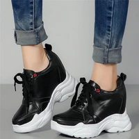 platform ankle boots women lace up genuine leather wedges high heel pumps shoes female round toe fashion sneakers casual shoes