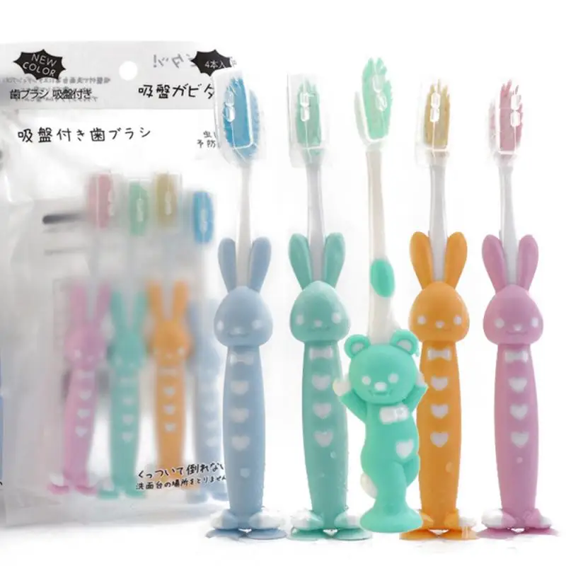 

4 Pack Household Children Cartoon Toothbrush Bamboo Charcoal Soft Hair Toothbrush Set Silicone Cute Clean Toothbrushes