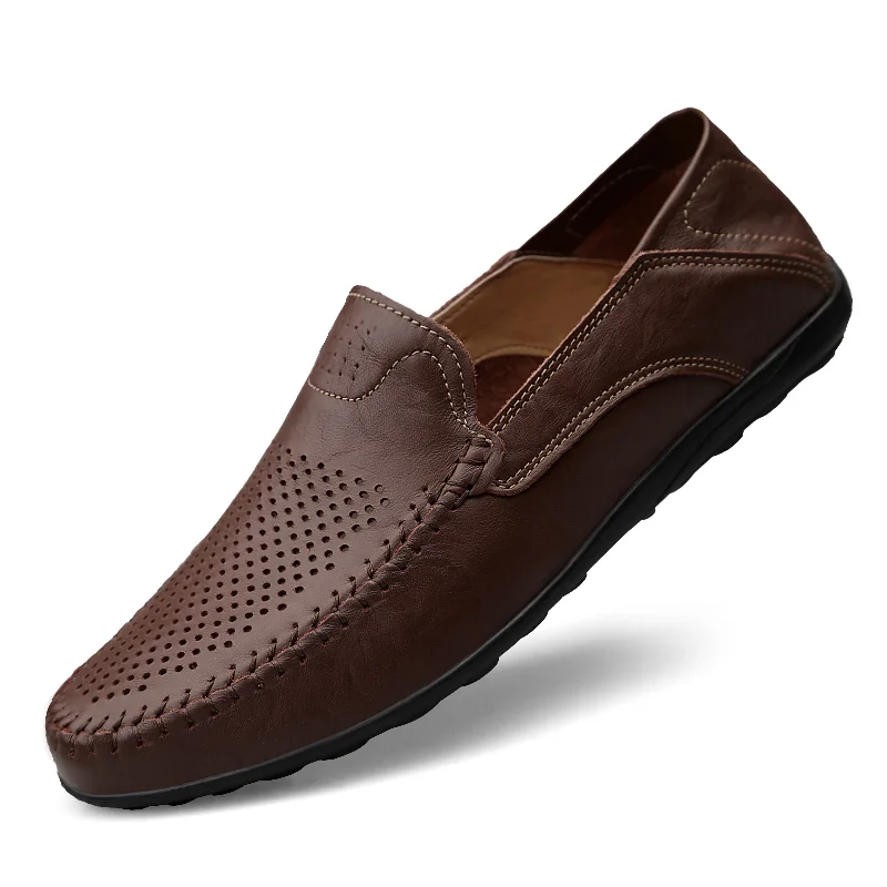 8008CK-Brown Г., повседневная мужская обувь дышащие мокасины из натуральной кожи, водонепроницаемые мужские мокасины на плоской подошве, обувь для вождения без шнуровки Новые Большие размеры 47 - Цвет: 8008CK-Brown