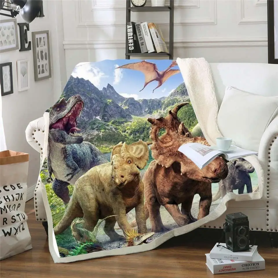 

BeddingOutlet Dinosaurier Sherpa Decke Jurassic Gedruckt Bettdecke Für Kinder Stegosaurus Plüsch Decke Jungen Cartoon Bettwäsche