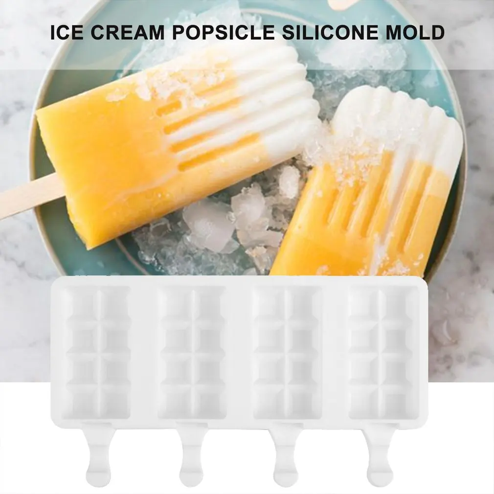 

4 Cavity Ice Cream Mold Popsicle Silicone Molds DIY Homemade Fruit Juice Dessert Ice Pop Lolly Tray Mould Cube