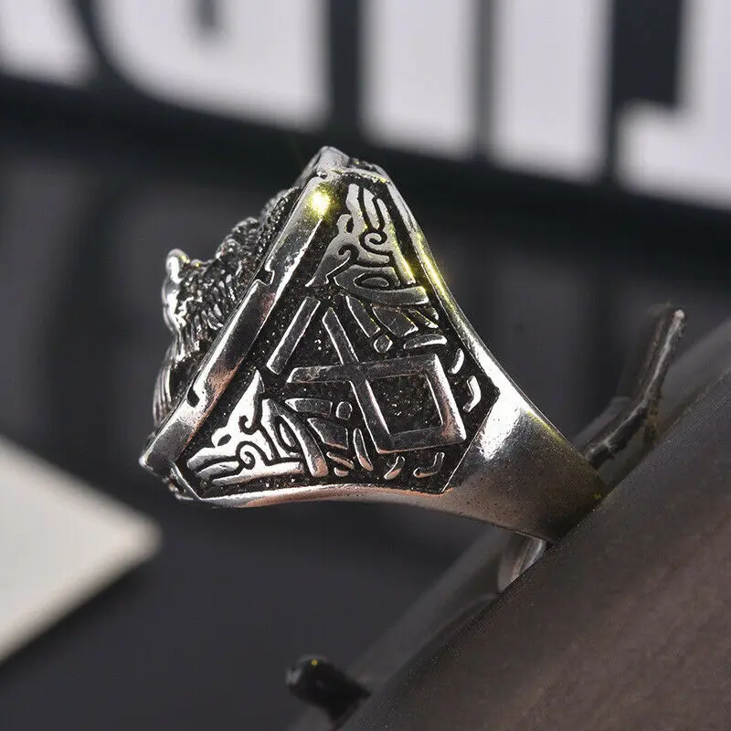 Vintage Viking Warrior Wolf Head Rings for Men Retro Silver Color Wild Hunt Totem Ring Men's Hip Hop Punk Party Jewely Gift | Украшения