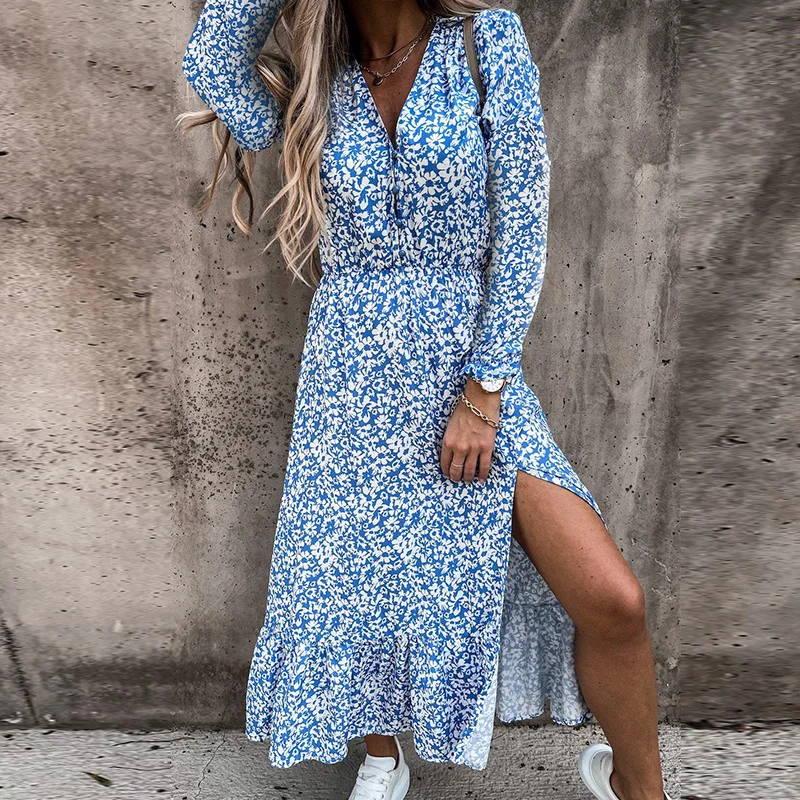 Женское длинное платье с V образным вырезом и пуговицами элегантное великолепное