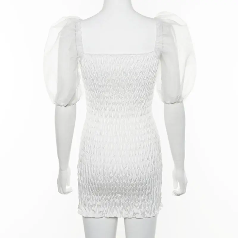 Женское короткое Сетчатое платье с рукавами-пузырьками сексуальное мини-платье