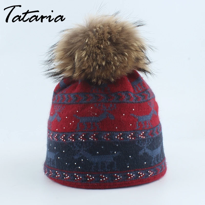 Женские рождественские шапки Tataria зимние из натурального меха лисы и норки с