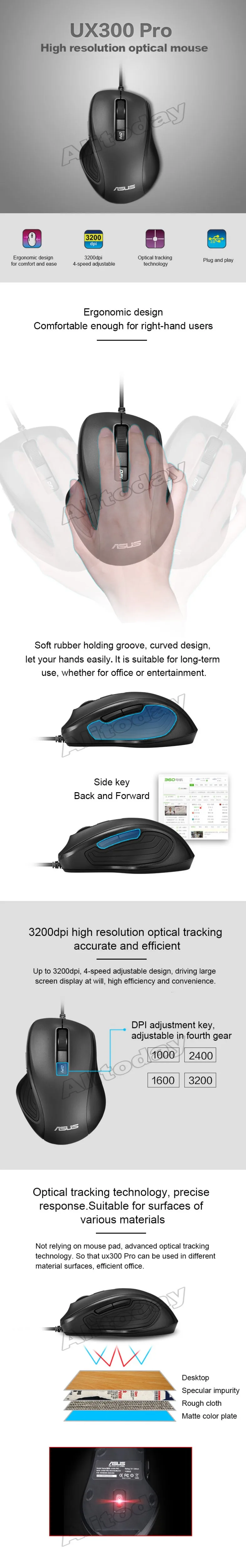 Asus UX300 PRO шнур Blu-Ray двигатель USB проводной ноутбук Настольный компьютер домашний офис мышь оптическая мышь с 6 кнопками