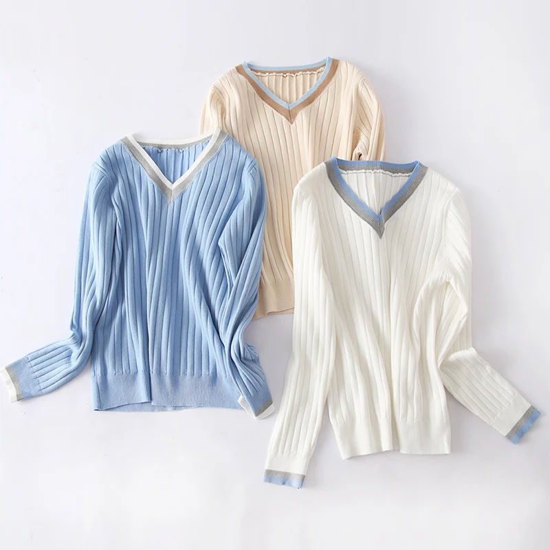 Высококачественный Женский кашемировый свитер с длинными рукавами и V-образным